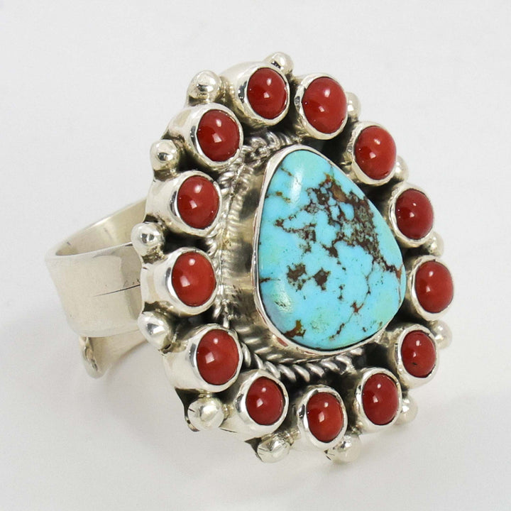 Turquoise and Coral Ring