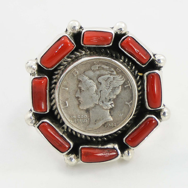 Coral Mercury Dime Ring