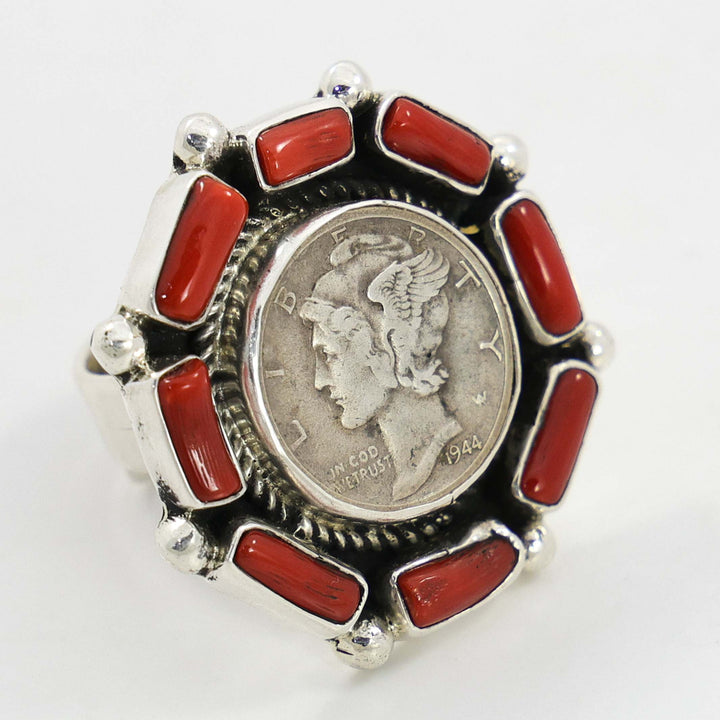 Coral Mercury Dime Ring