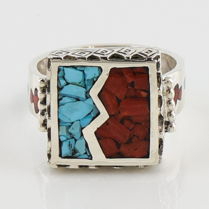 Coral and Turquoise Inlay Ring