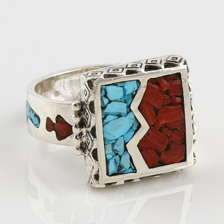 Coral and Turquoise Inlay Ring