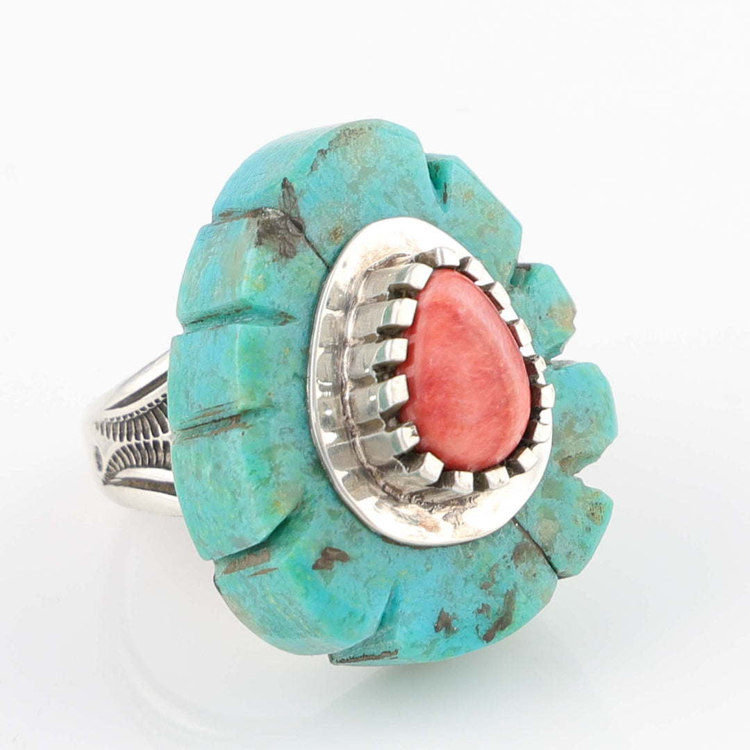 Turquoise and Spiny Oyster Shell Ring