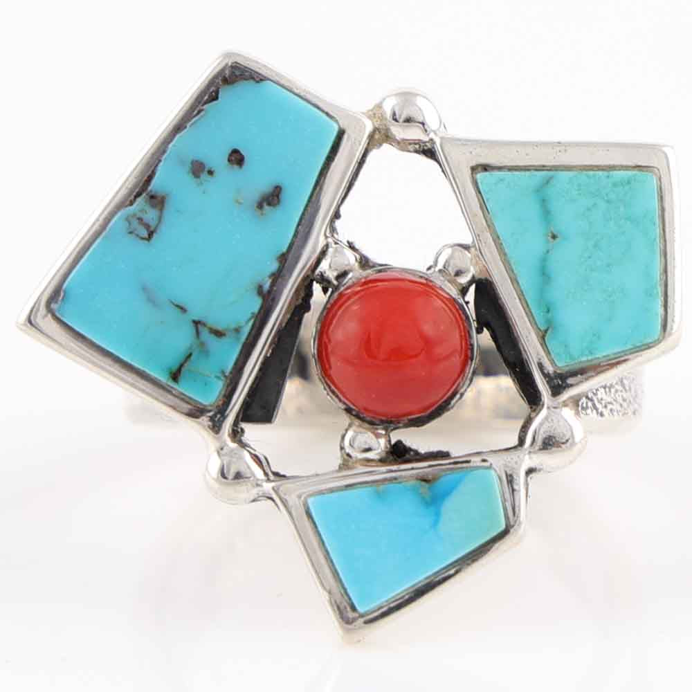 Turquoise and Coral Ring