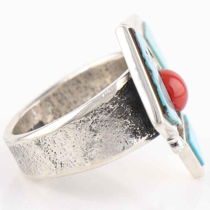 Turquoise and Coral Ring
