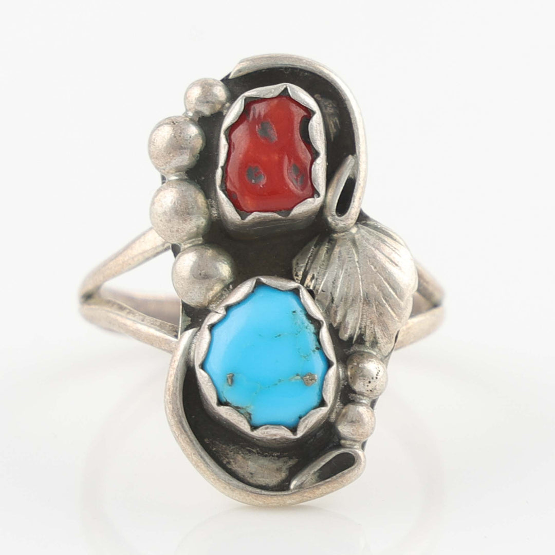 1970s Turquoise and Coral Ring