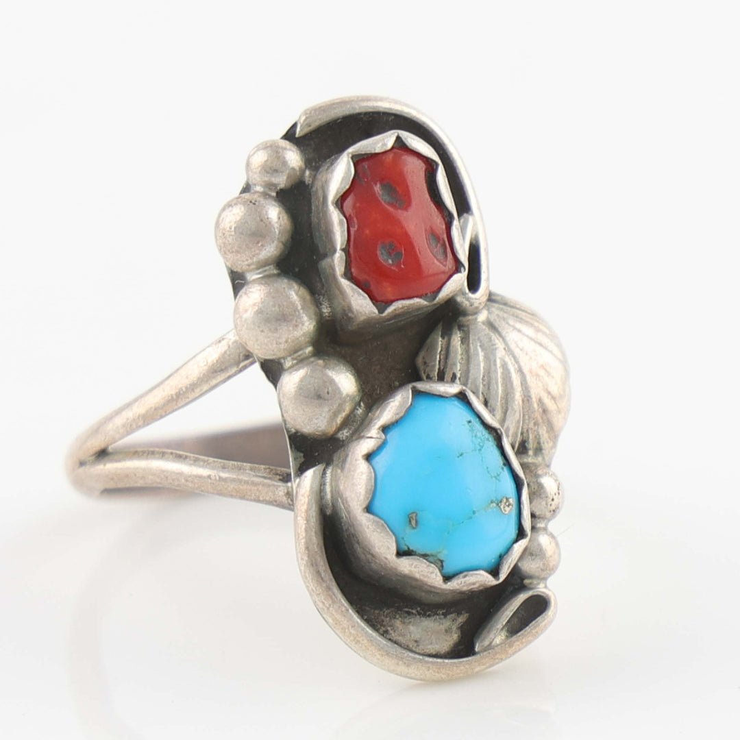 1970s Turquoise and Coral Ring