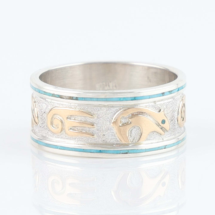 Navajo Gold Overlay Bear Ring with Turquoise