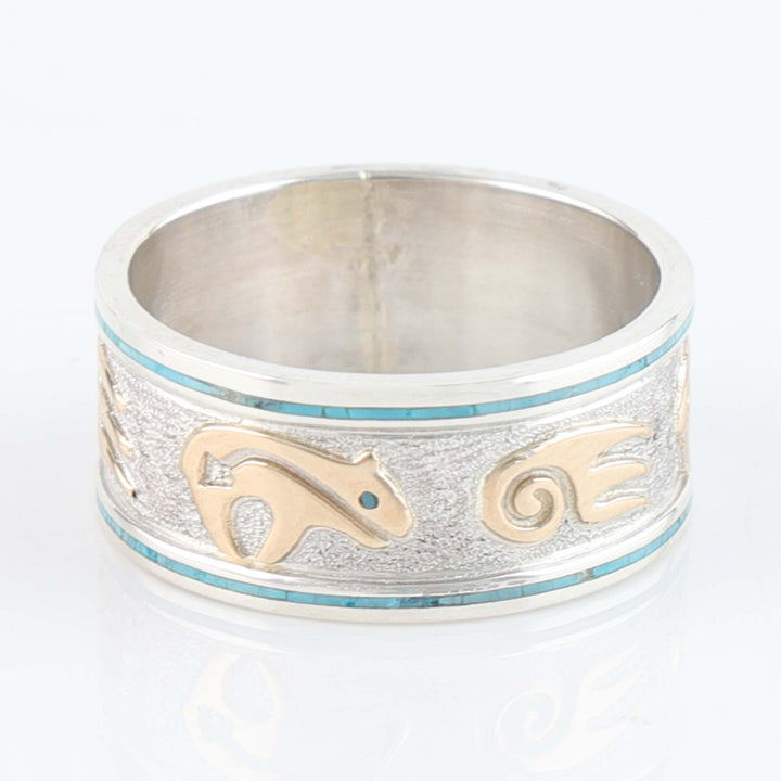 Navajo Gold Overlay Bear Ring with Turquoise