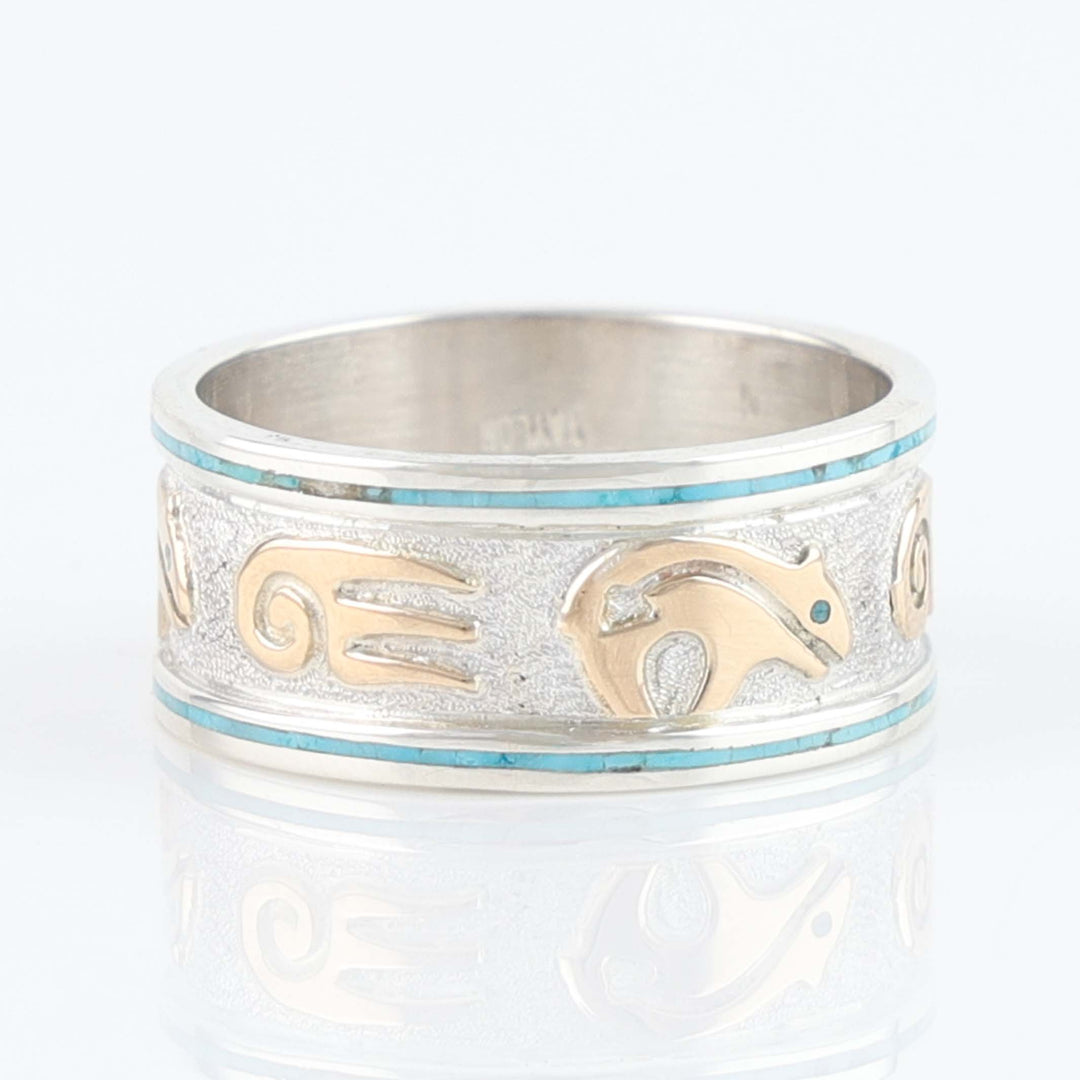 Navajo Gold Overlay Bear Ring with Turquoise