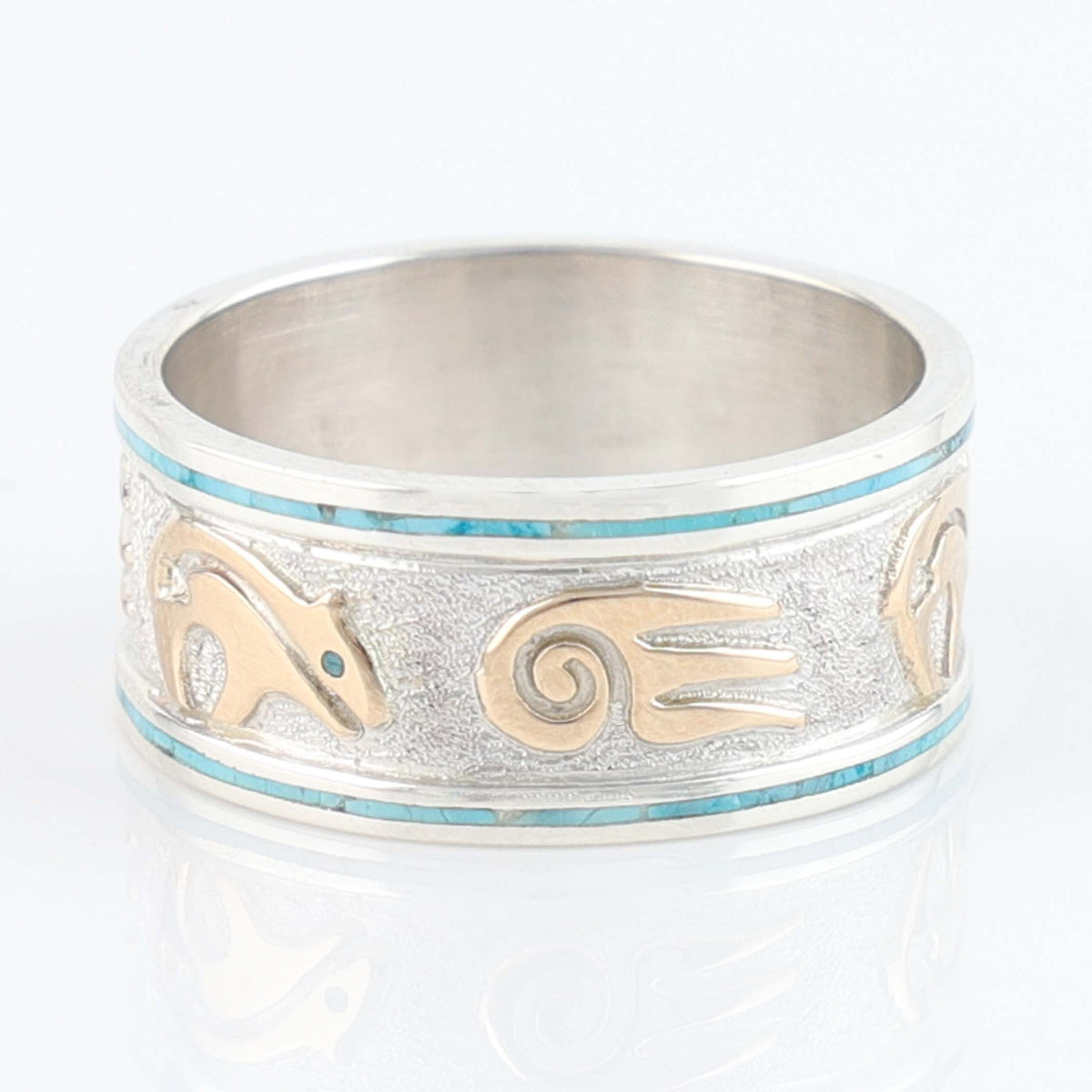Navajo Gold Overlay Bear Ring with Turquoise by Robert Taylor