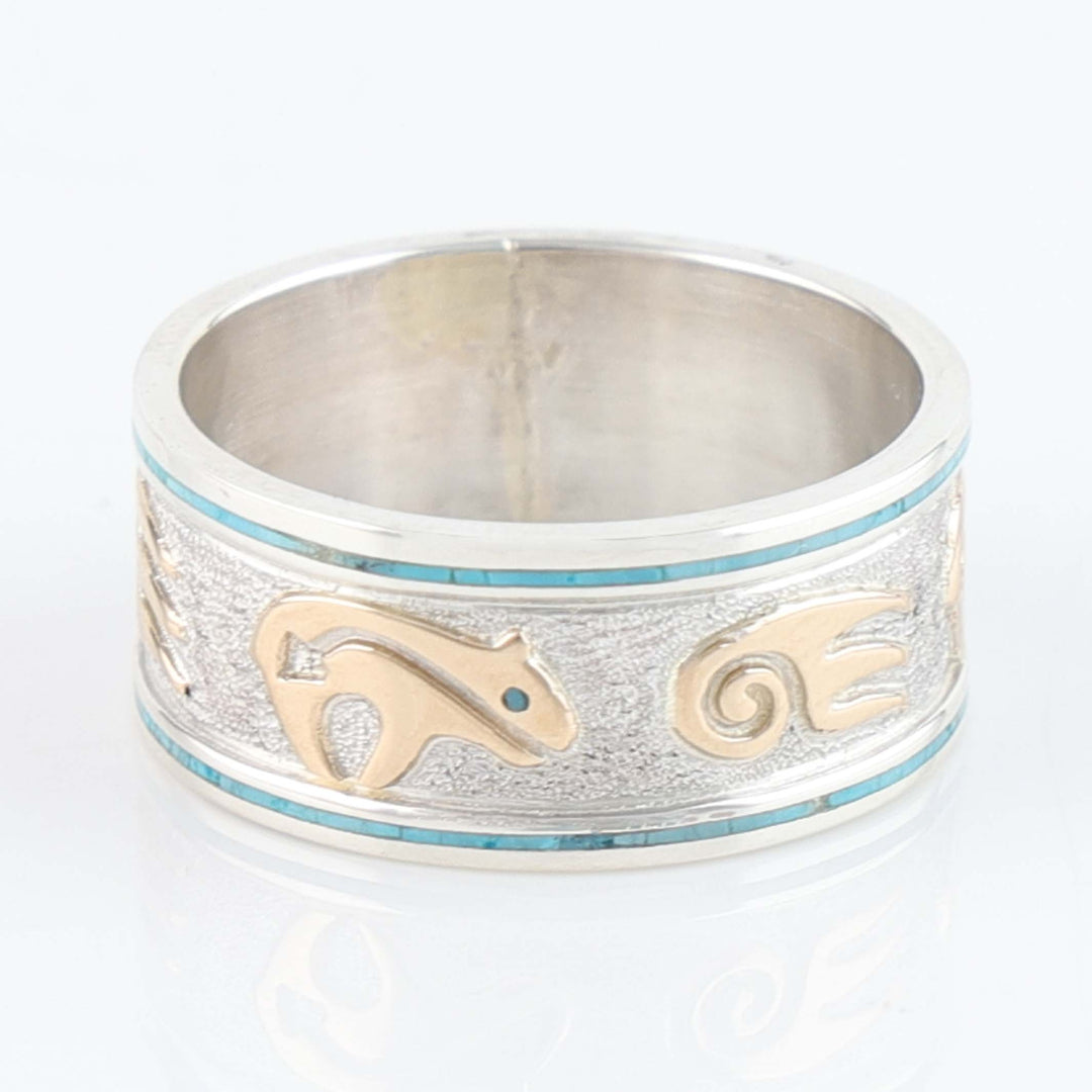 Navajo Gold Overlay Bear Ring with Turquoise