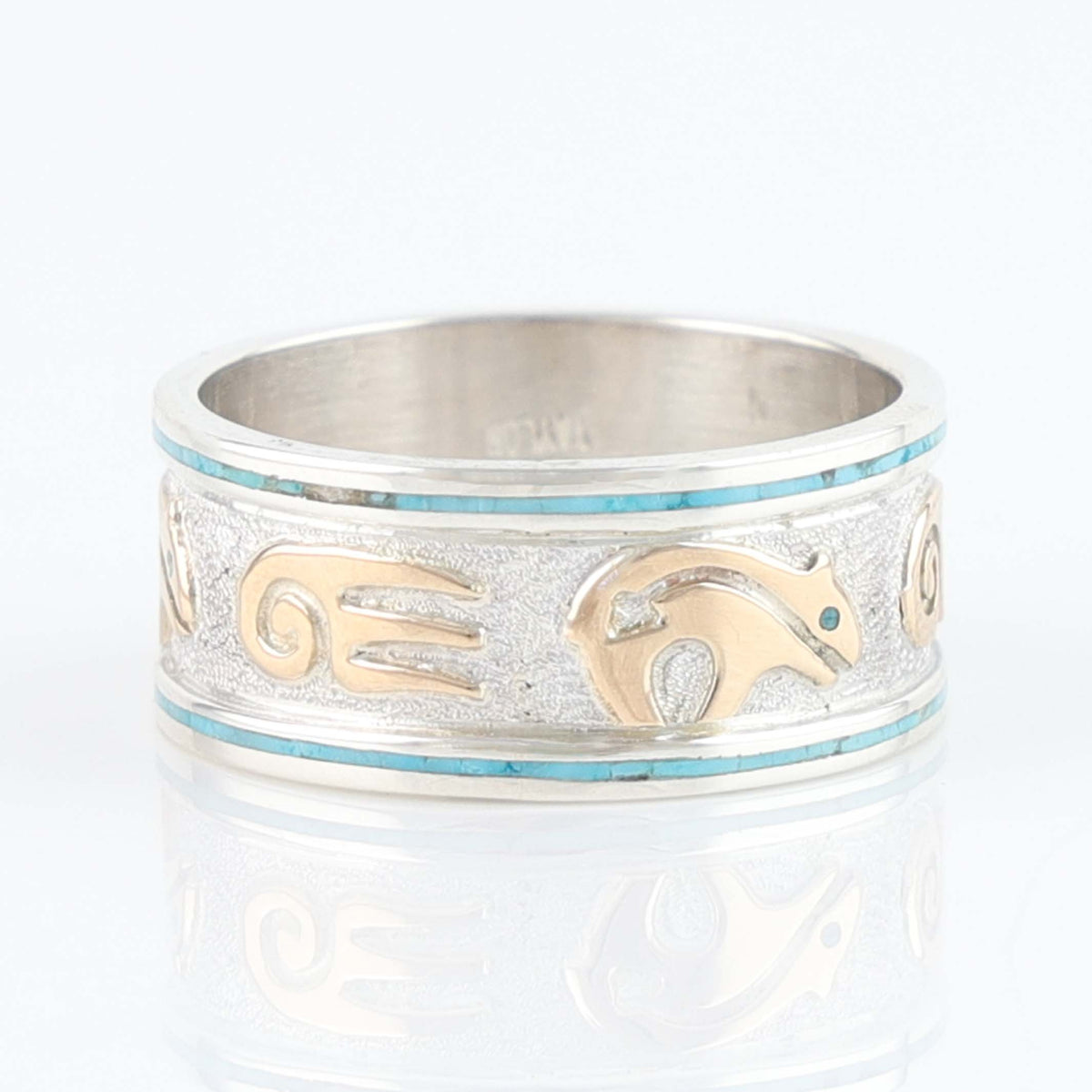 Navajo Gold Overlay Bear Ring with Turquoise by Robert Taylor