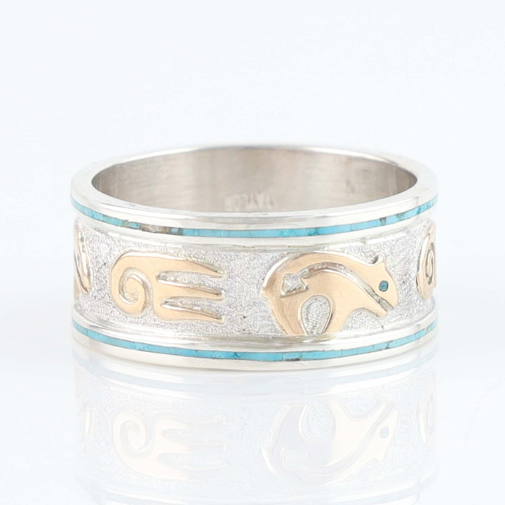 Navajo Gold Overlay Bear Ring with Turquoise