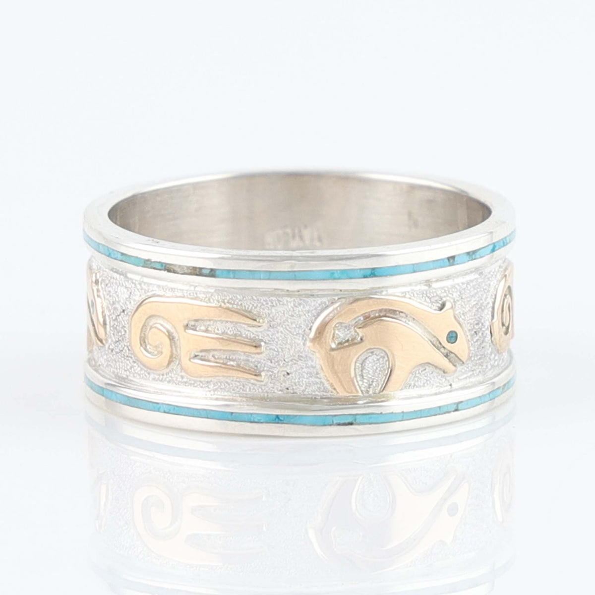 Navajo Gold Overlay Bear Ring with Turquoise by Robert Taylor