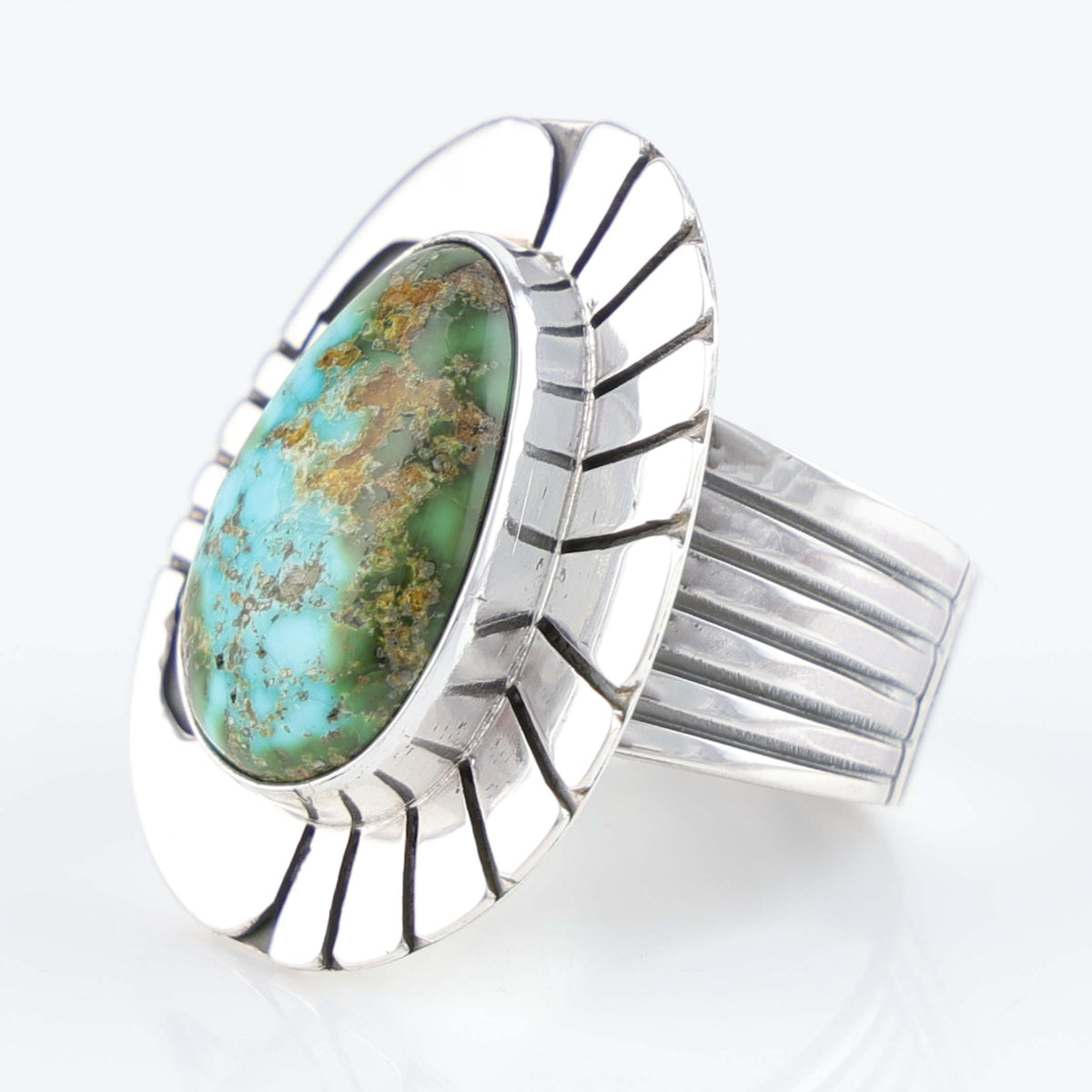 Navajo Kingman Turquoise Ring by Leonard Nez