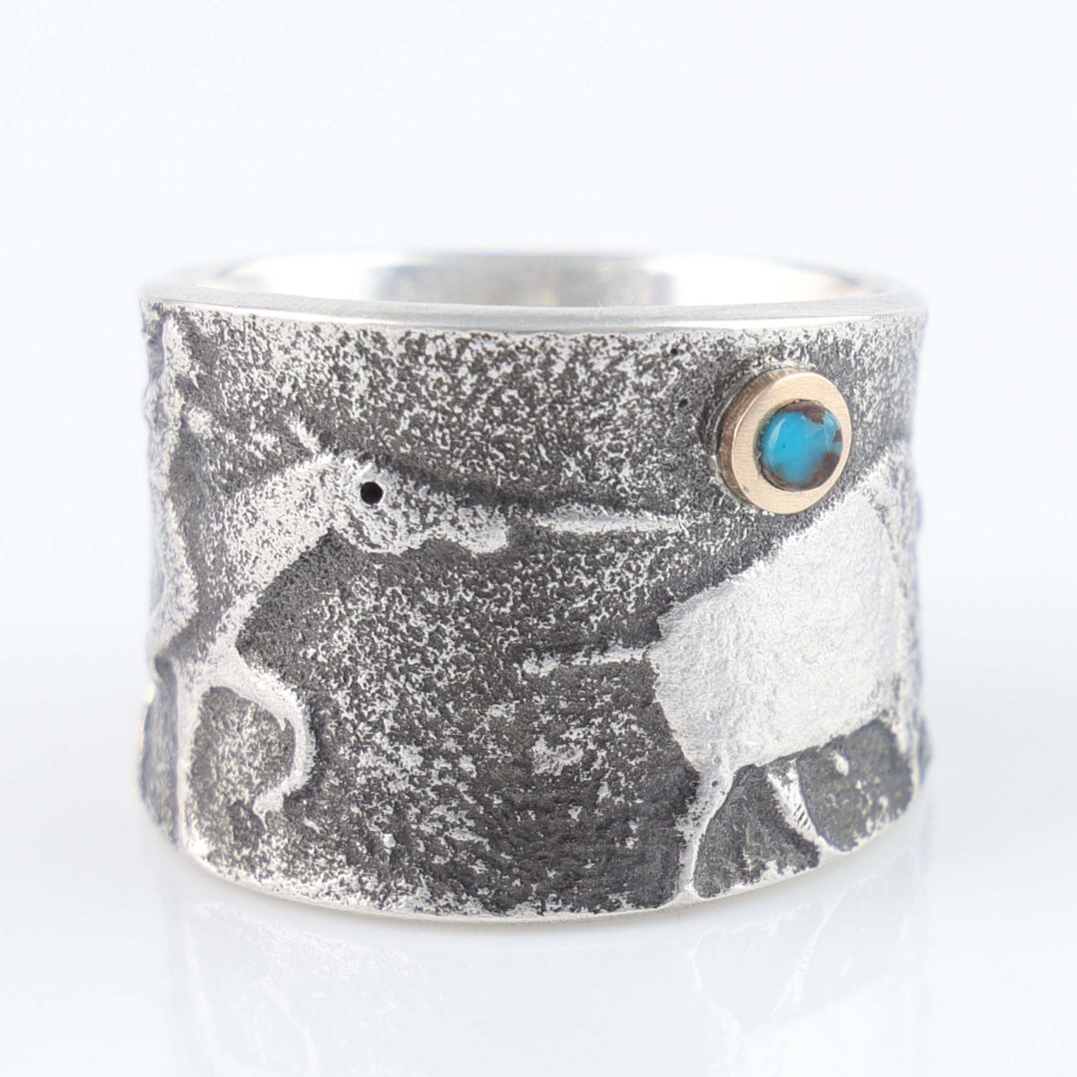 Navajo Turquoise Buffalo Hunter Ring by Darryl Dean Begay