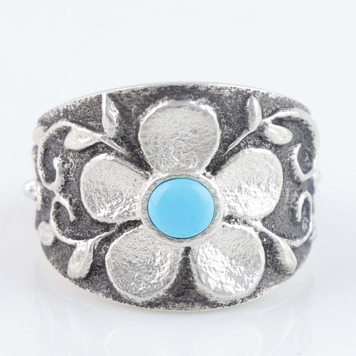 Navajo Castle Dome Turquoise Flower Ring