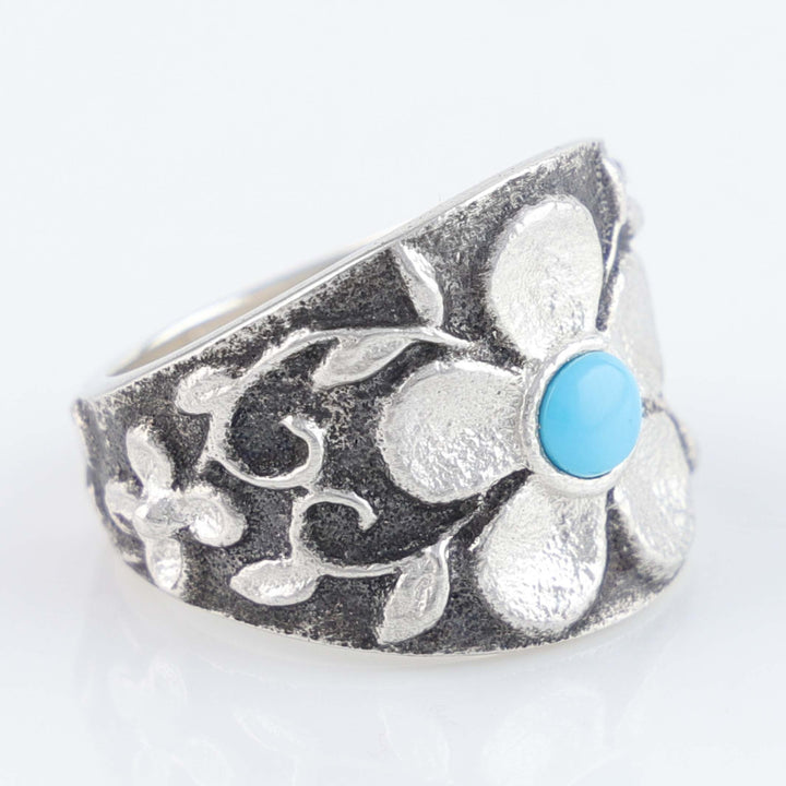 Navajo Castle Dome Turquoise Flower Ring