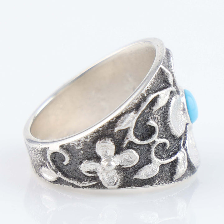 Navajo Castle Dome Turquoise Flower Ring