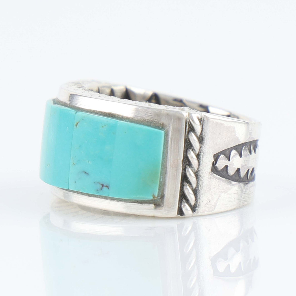 Navajo Kingman Turquoise Inlay Ring by Stewart Yellowhorse