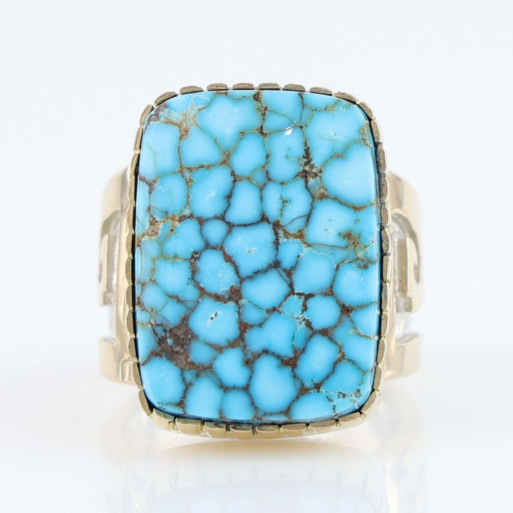 Wichita Kingman Spiderweb Turquoise and Gold Ring