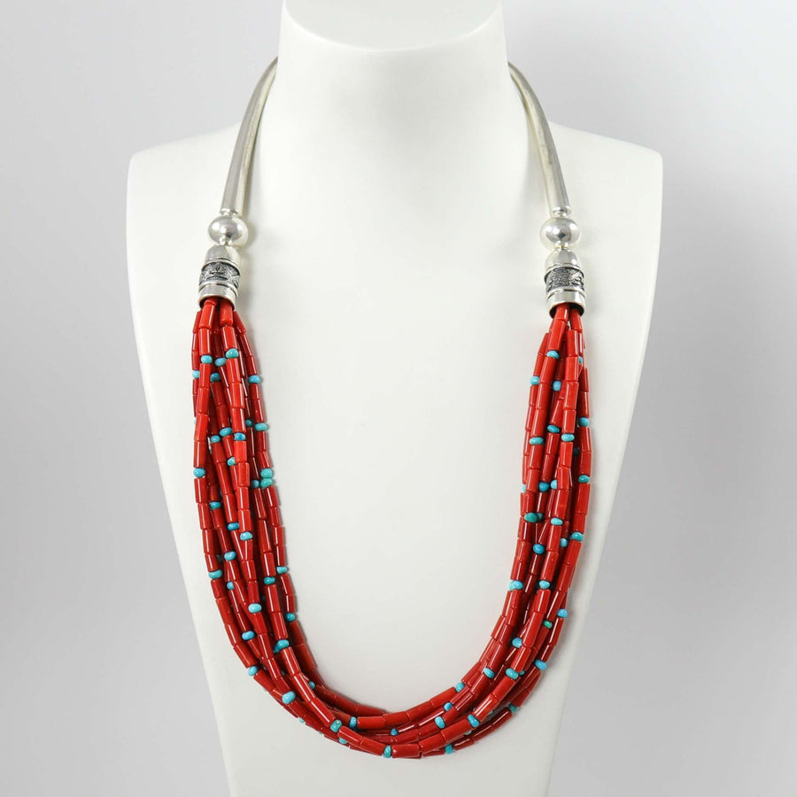 Coral and Turquoise Bead Necklace by Al Joe - Garland's
