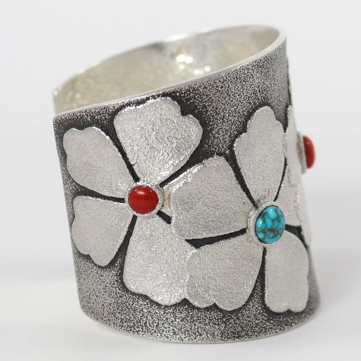 Coral and Turquoise Flower Cuff by Rebecca Begay - Garland's