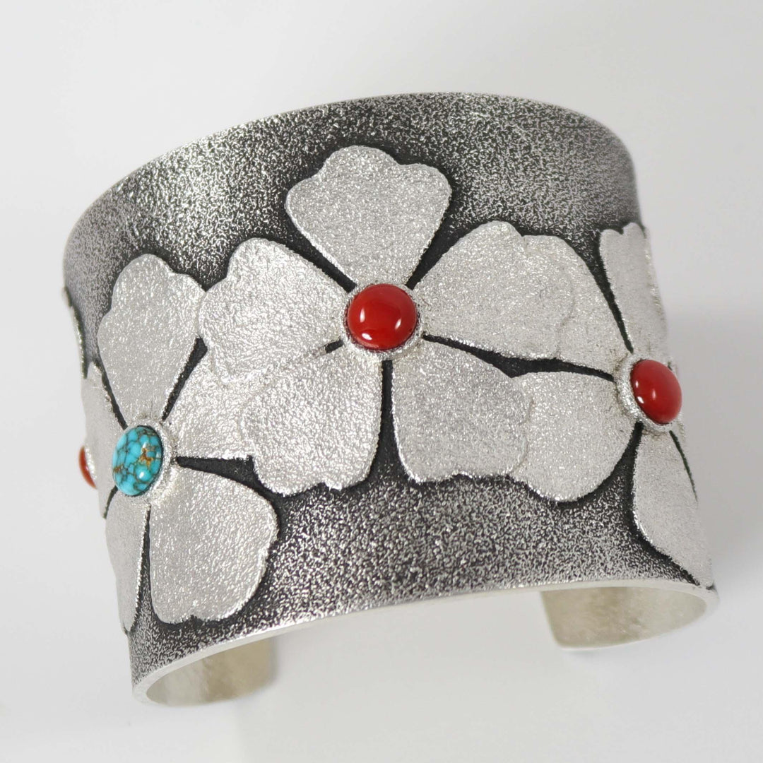 Coral and Turquoise Flower Cuff by Rebecca Begay - Garland's
