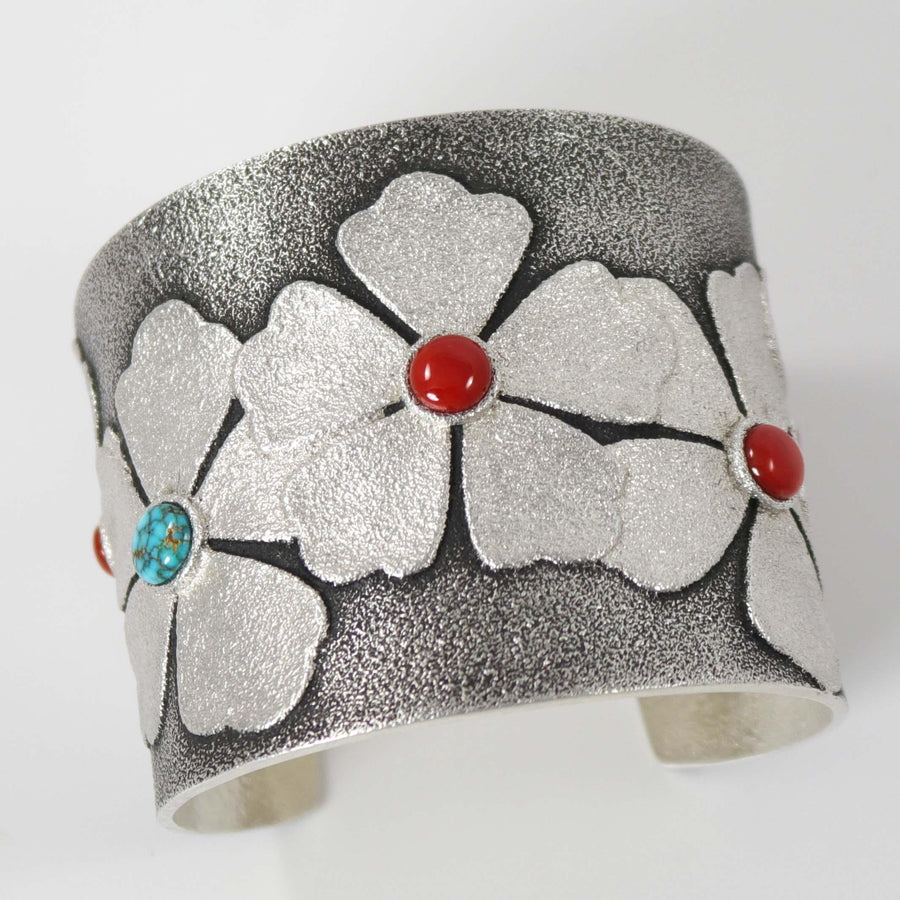 Coral and Turquoise Flower Cuff by Rebecca Begay - Garland's
