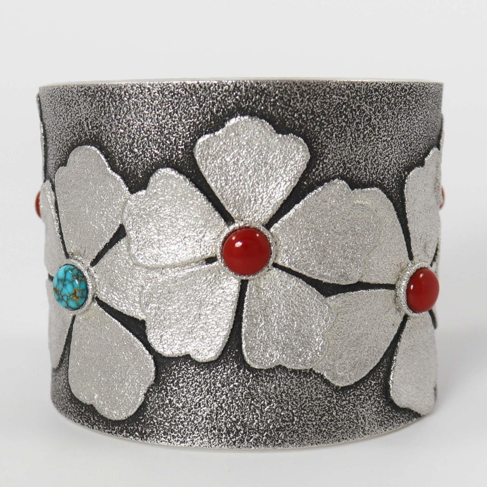 Coral and Turquoise Flower Cuff by Rebecca Begay - Garland's