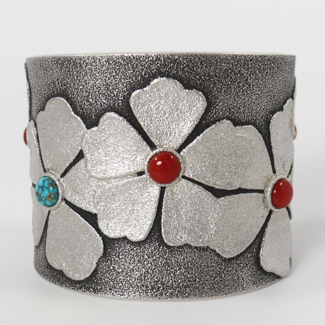 Coral and Turquoise Flower Cuff by Rebecca Begay - Garland's