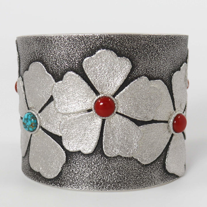 Coral and Turquoise Flower Cuff by Rebecca Begay - Garland's