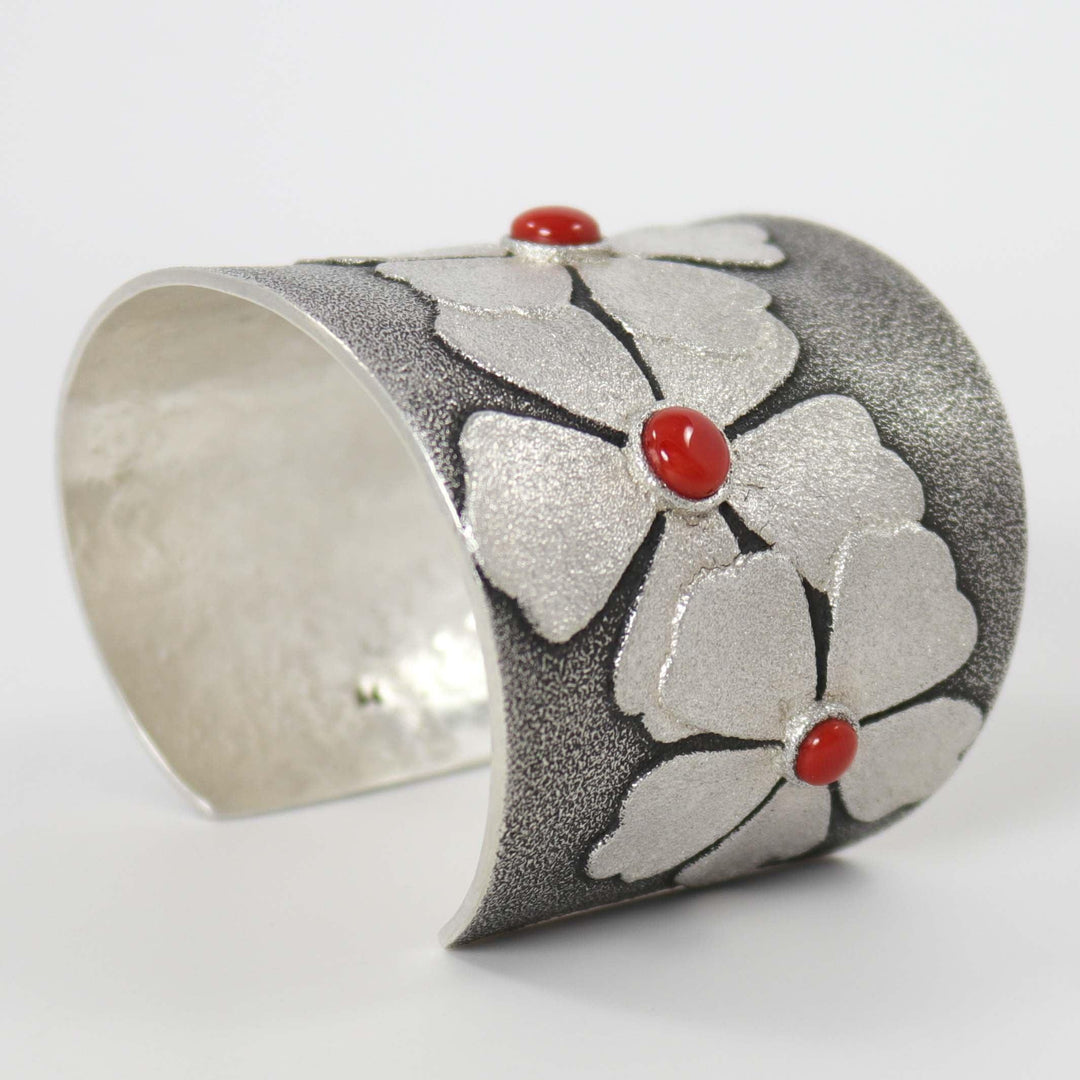 Coral and Turquoise Flower Cuff by Rebecca Begay - Garland's