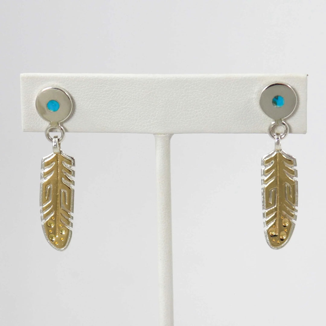 Gold on Silver Feather Earrings by Robert Taylor - Garland's