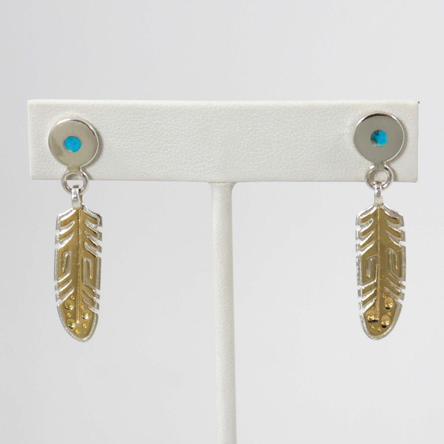 Gold on Silver Feather Earrings by Robert Taylor - Garland's