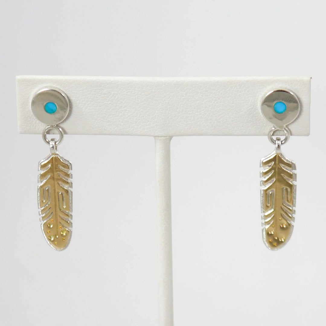 Gold on Silver Feather Earrings by Robert Taylor - Garland's