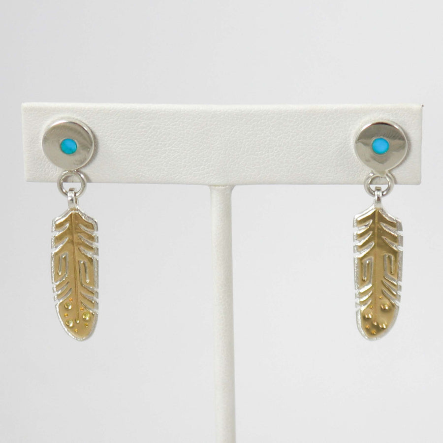 Gold on Silver Feather Earrings by Robert Taylor - Garland's