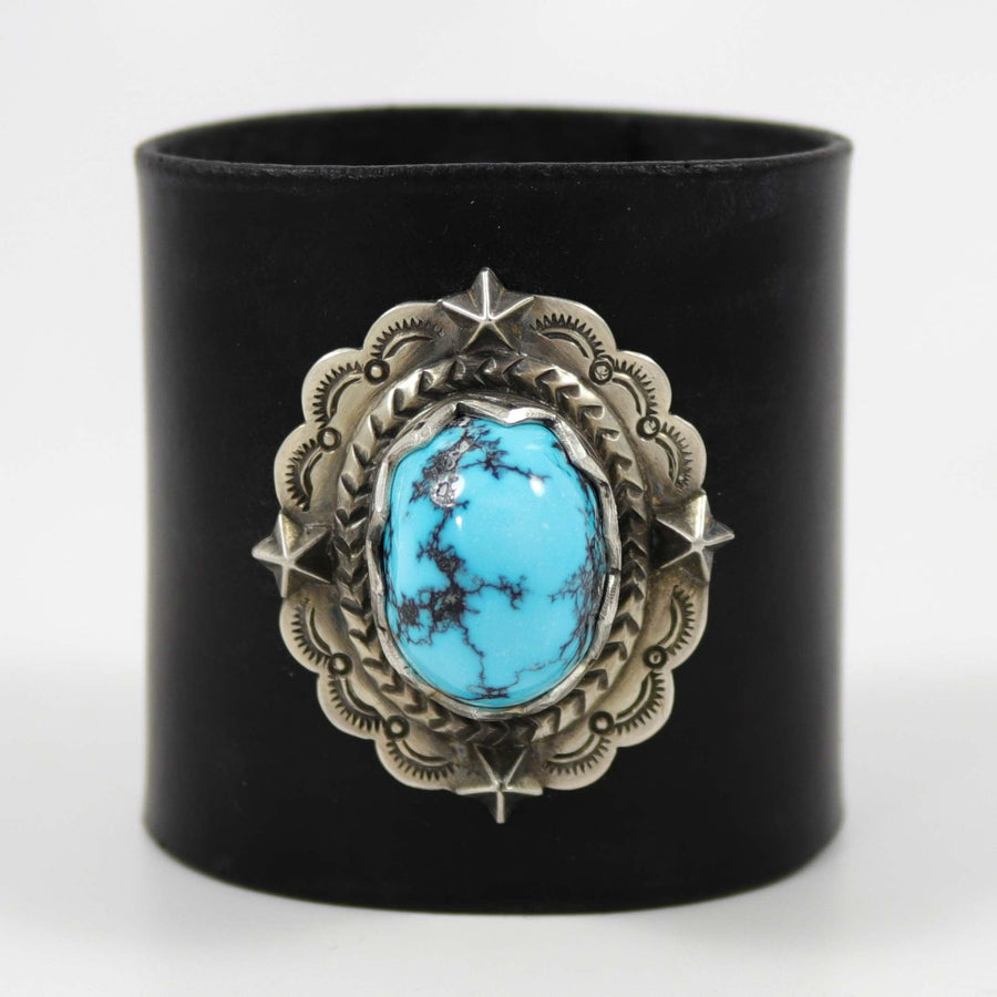 Hubei Turquoise Leather Cuff by Mona Van Riper - Garland's