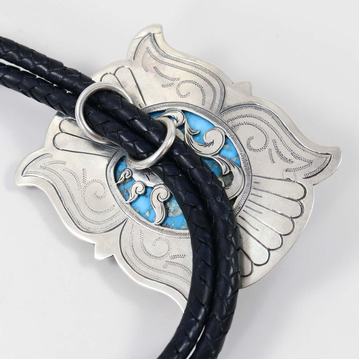 Kingman Turquoise Bola Tie by Bruce Eckhardt and Mona Van Riper - Garland's