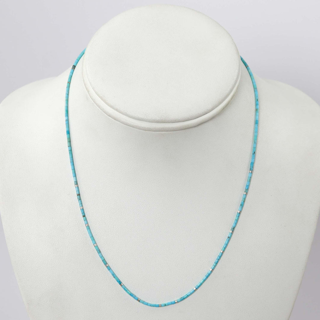 Kingman Turquoise Heishi Necklace by Joe Jr. and Valerie Calabaza - Garland's