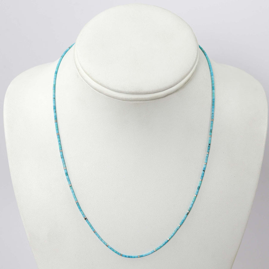 Kingman Turquoise Heishi Necklace by Joe Jr. and Valerie Calabaza - Garland's