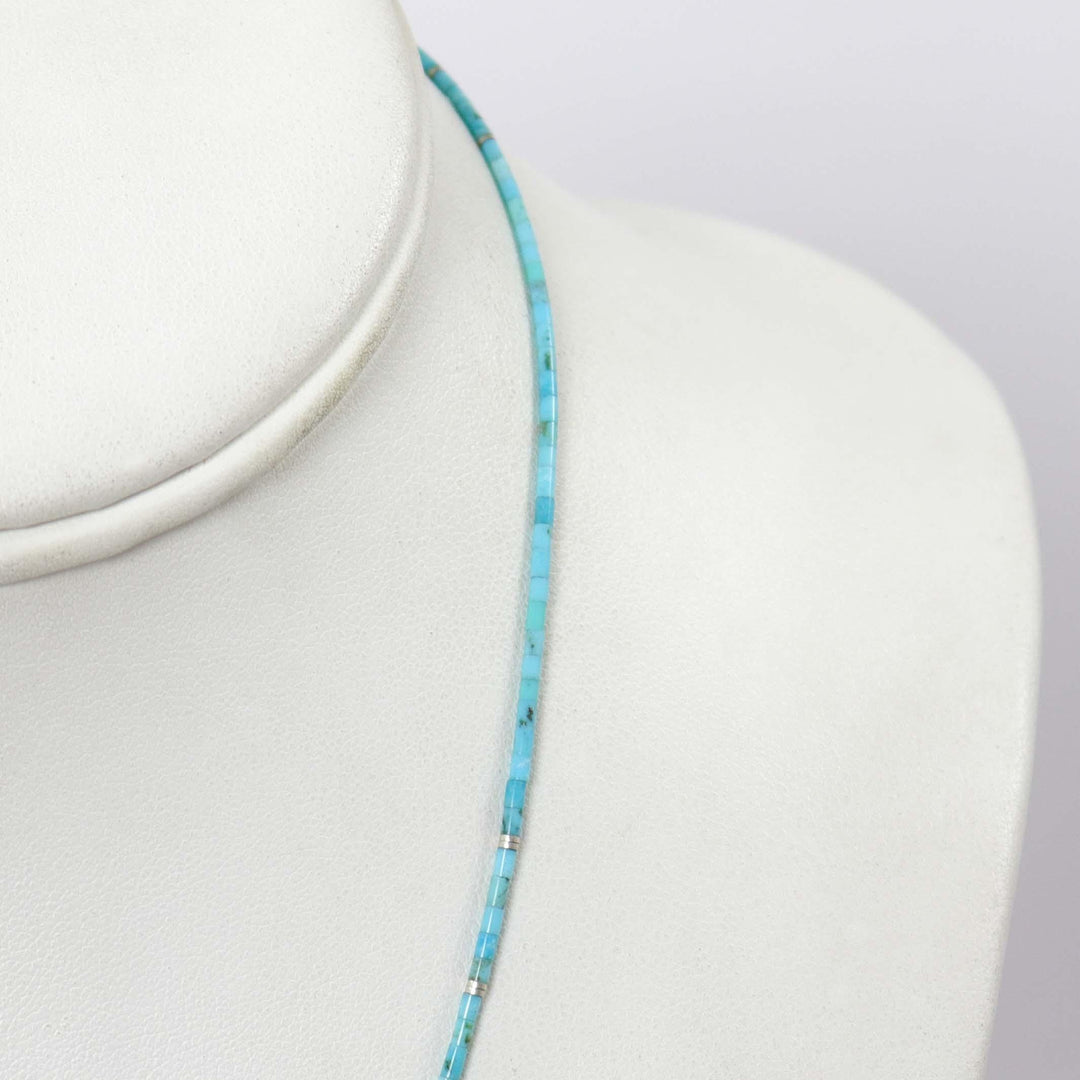 Kingman Turquoise Heishi Necklace by Joe Jr. and Valerie Calabaza - Garland's