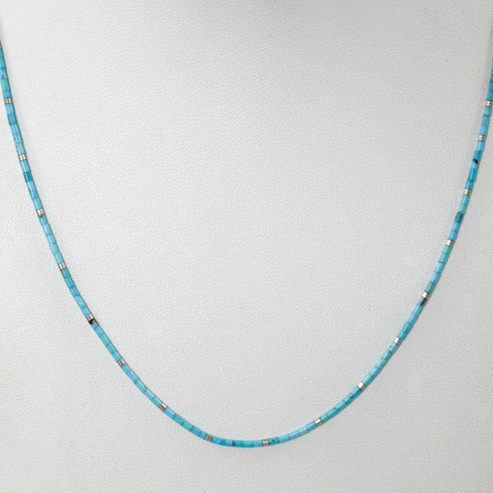 Kingman Turquoise Heishi Necklace by Joe Jr. and Valerie Calabaza - Garland's