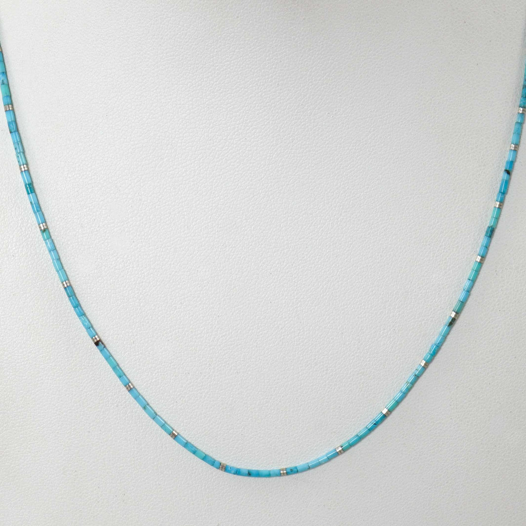 Kingman Turquoise Heishi Necklace by Joe Jr. and Valerie Calabaza - Garland's