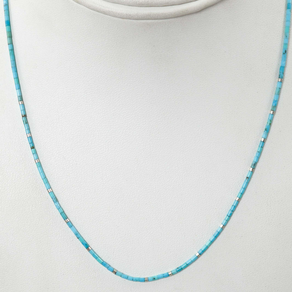 Kingman Turquoise Heishi Necklace by Joe Jr. and Valerie Calabaza - Garland's