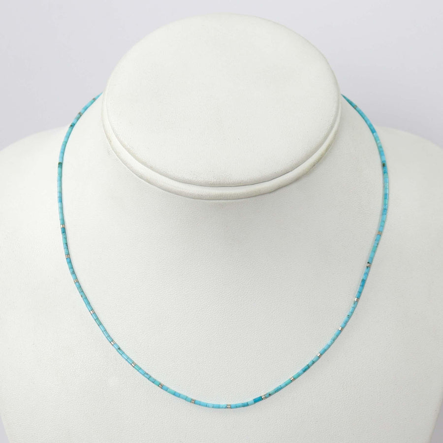 Kingman Turquoise Heishi Necklace by Joe Jr. and Valerie Calabaza - Garland's