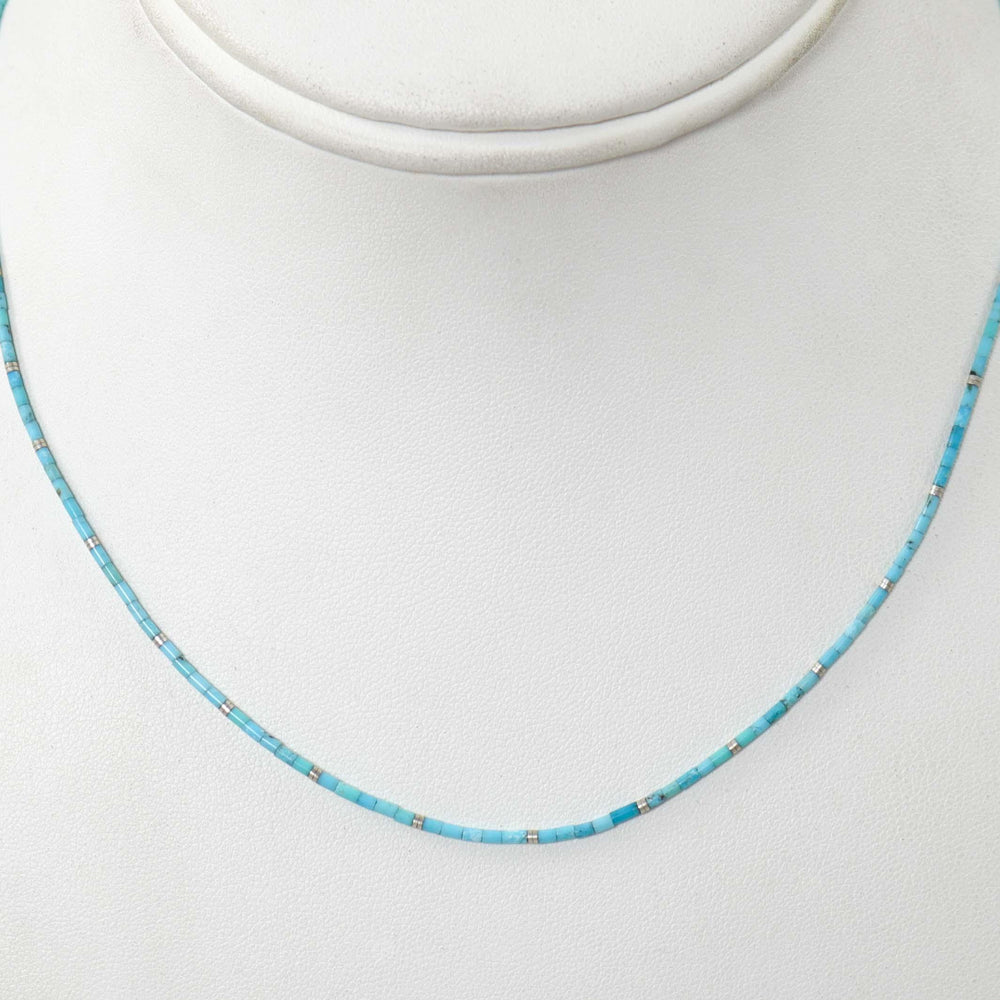 Kingman Turquoise Heishi Necklace by Joe Jr. and Valerie Calabaza - Garland's