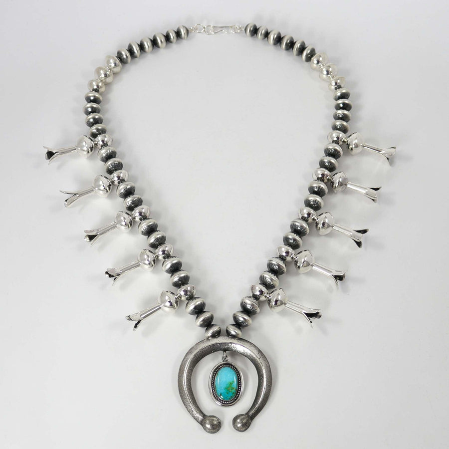 Kingman Turquoise Squash Blossom Necklace by Benjamin and Ruby Haley - Garland's