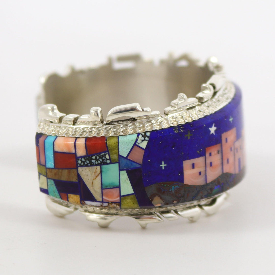 Pueblo Night Scene Cuff by Alvin Yellowhorse - Garland's