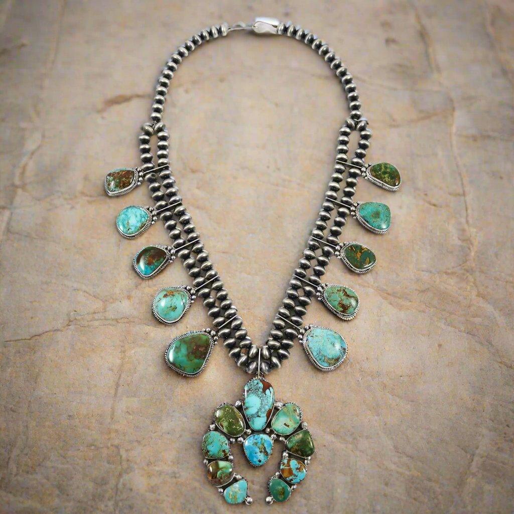 Royston Turquoise Squash Blossom by Clarissa and Vernon Hale - Garland's